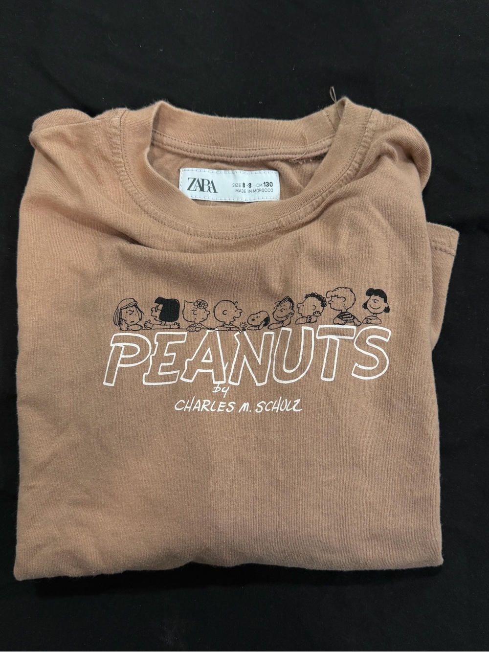 Zara Kids Peanuts Graphic Tee in Brown with White Print